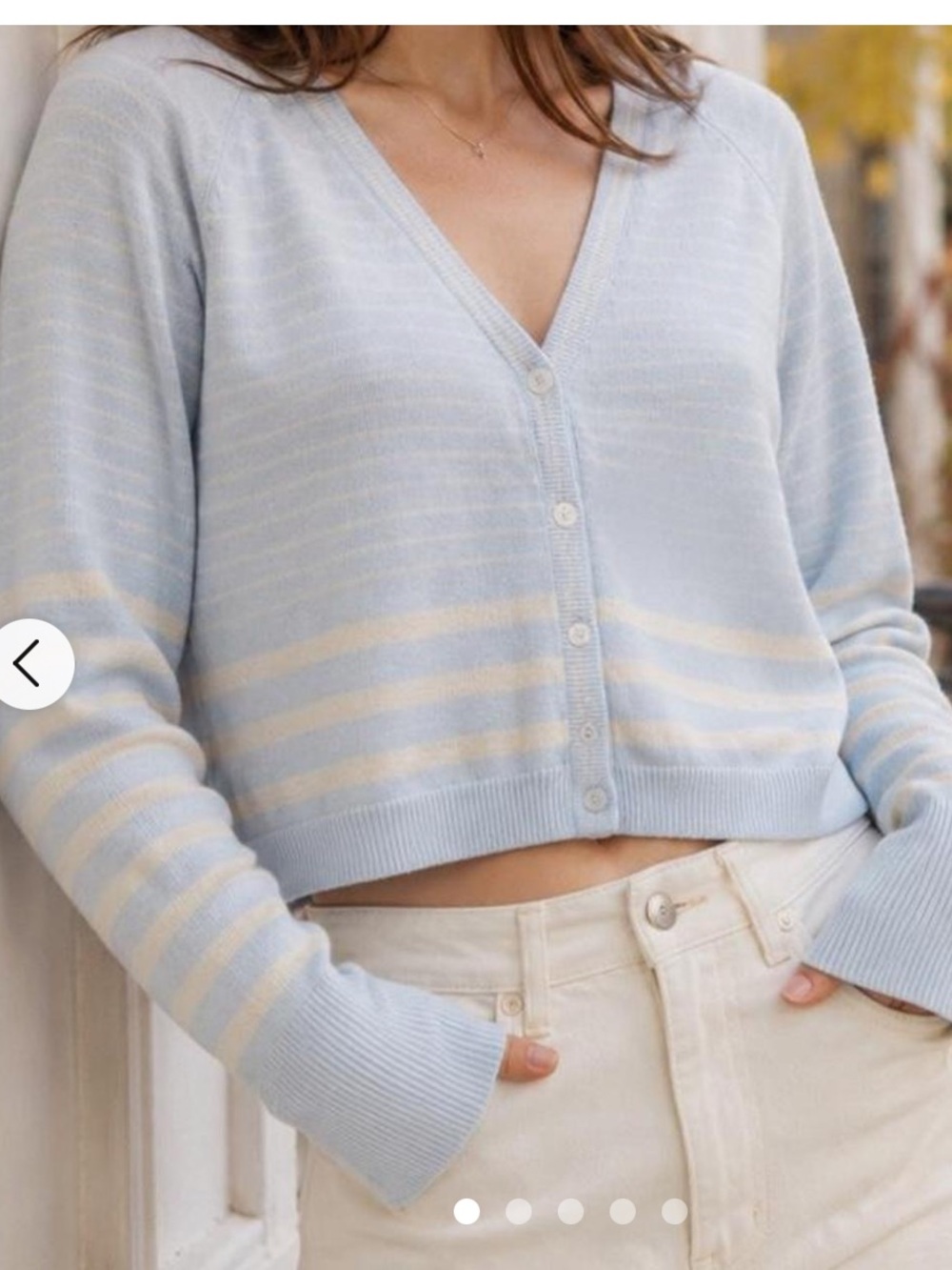 a new day NWT M Light Blue and Cream Striped V-Neck Cropped Cardigan